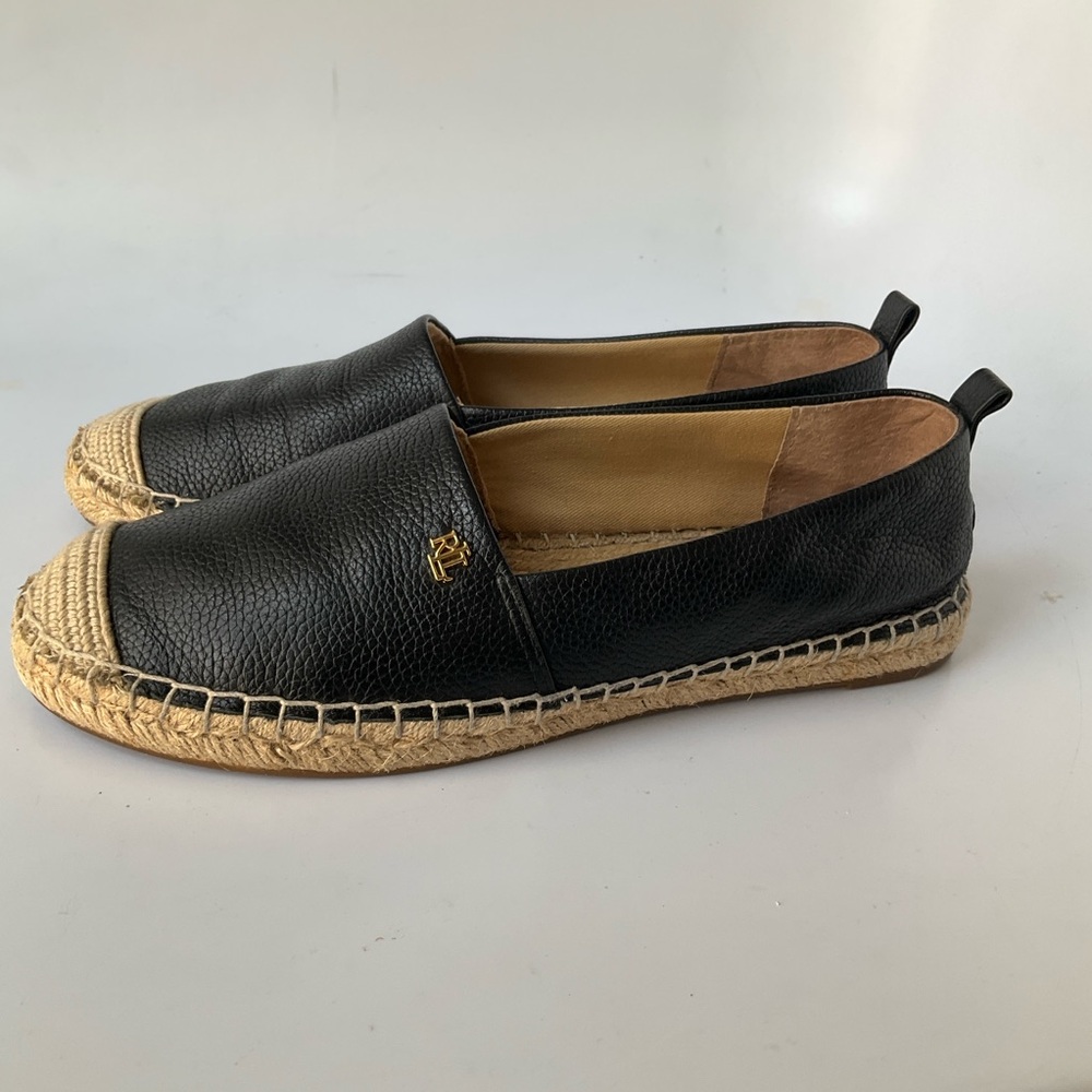 Lauren Ralph Lauren Cameryn 7 Black Leather Espadrille with Natural Jute Toe - Picture 4 of 12